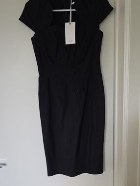 Grace Karin Black Cap-Sleeve Midi Sheath Dress